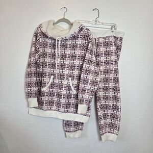 Pajamagram Purple Lavender Set Cozy Sherpa Collar Pullover Top Jogger Pants L